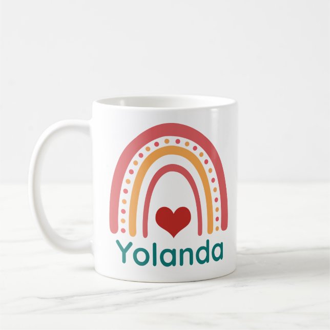 Yolanda Name Vintag Boho Rainbow Kaffeetasse (Links)