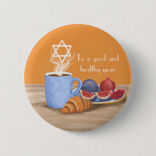 Yom Kippur Fastenbrechen: Kaffee, Granatäpfel Button (Vorderseite)