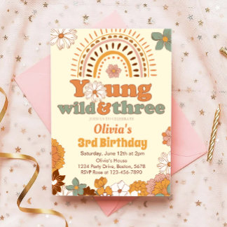 Yong Wild Three Rainbow 3. Geburtstag Einladung