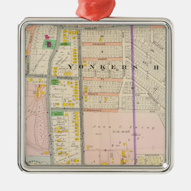 Yonkers NY Karten-Atlas Silbernes Ornament (Vorne)