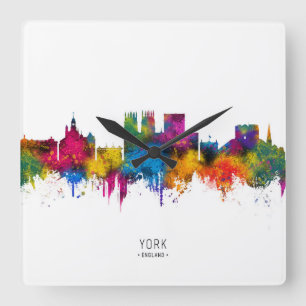 York England Skyline Quadratische Wanduhr