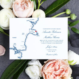 York Maine Elegant Navy Map Wedding Einladung