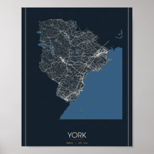 York, Maine Straßenkarte Poster (Nacht) – Gegr. 16