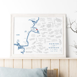 York Maine Wedding Modern Map Gästebuchposter Poster
