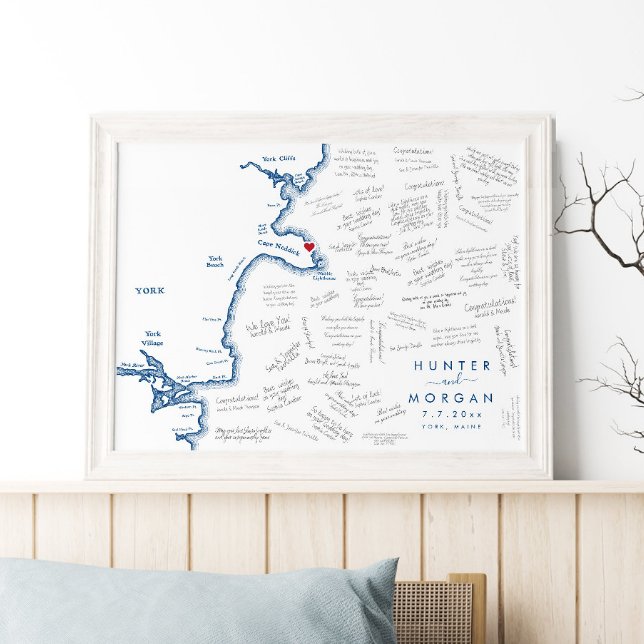York Maine Wedding Modern Map Gästebuchposter Poster (This York Maine Map guestbook poster is perfect for your destination wedding to Cape Neddick)