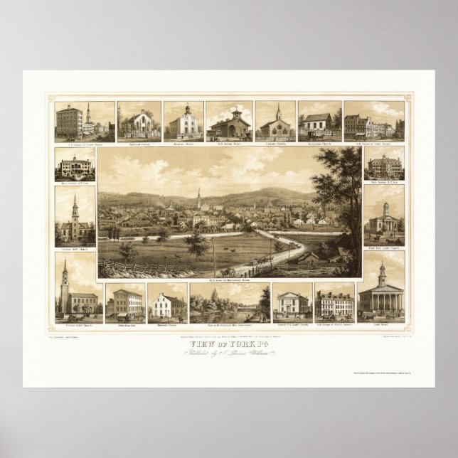 York, PA Panoramic Map - 1852 Poster (Vorne)