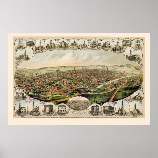 York, PA Panoramic Map - 1879 Poster (Vorne)