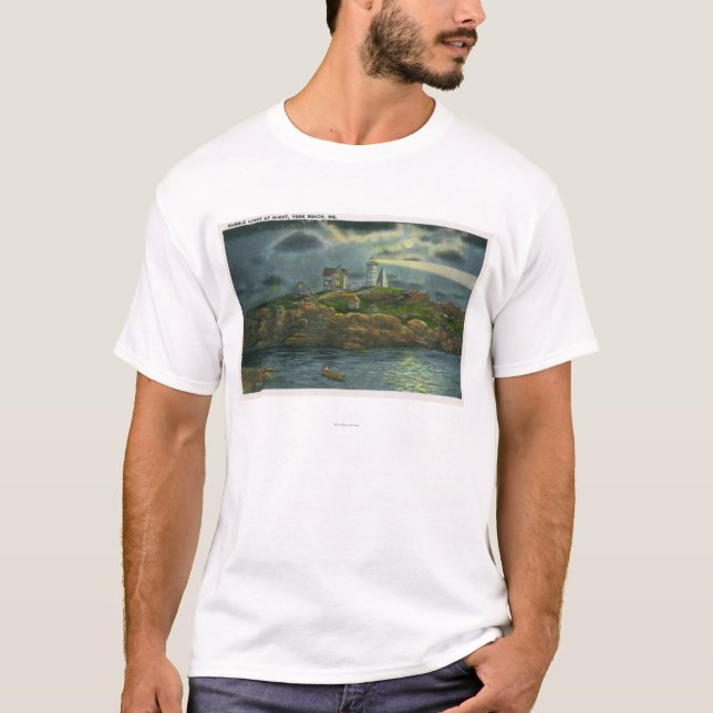 York-Strand-Ansicht des Klumpen-Leuchtturmes an T-Shirt (Vorderseite)