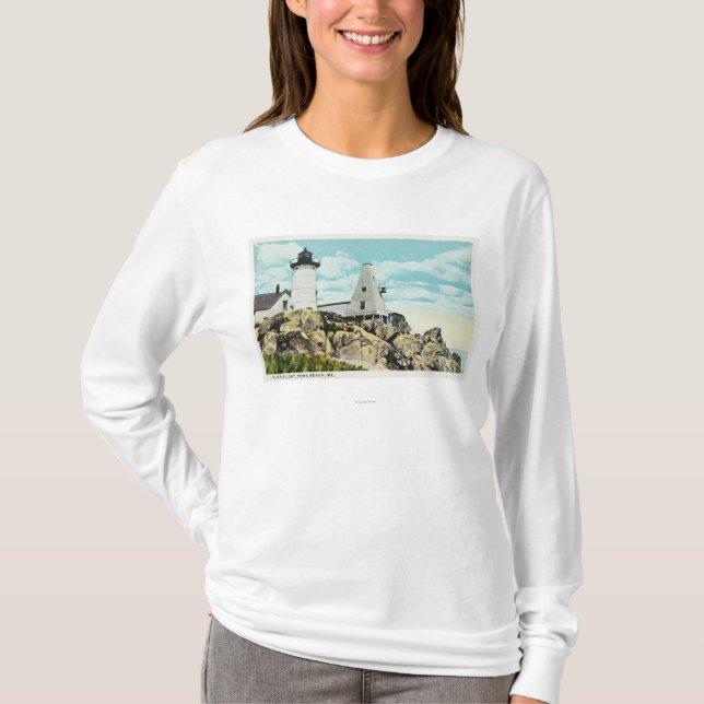 York-Strand-Ansicht des Klumpen-Leuchtturmes T-Shirt (Vorderseite)