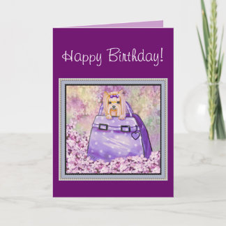 Yorkie à Lilacs Carte d'anniversaire