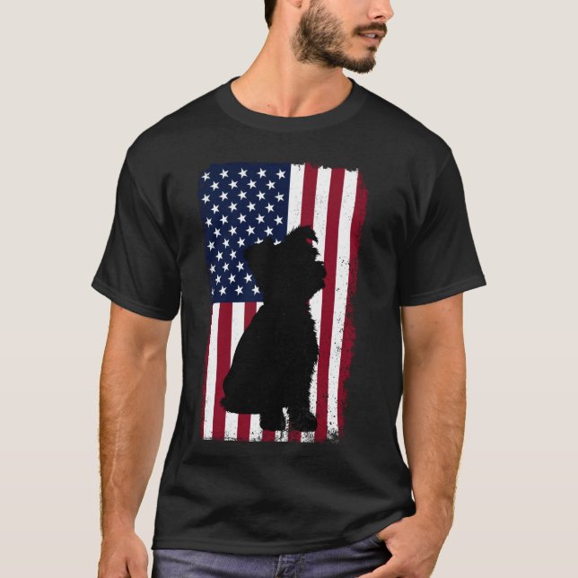 Yorkie American Flag Patriotic 4. Juli Yorkshi T-Shirt (Vorderseite)