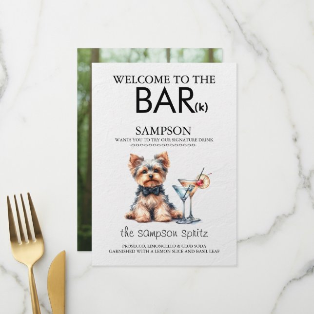 Yorkie Bar Menükarte (Vorderseite/Rückseite Beispiel)