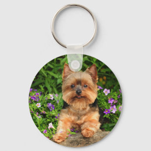 Yorkie Blumen Schlüsselanhänger