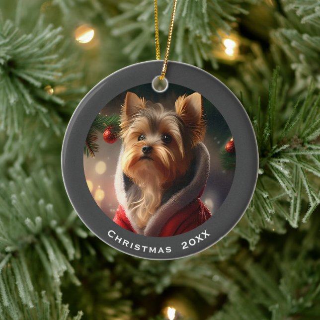 Yorkie Christmas Date oder Add Pet Foto Keramik Ornament (Baum)