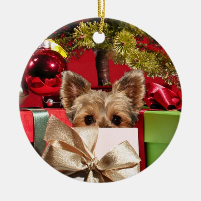 Yorkie Christmas Keramik Ornament (Vorne)