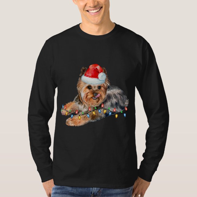 Yorkie Christmas Light Puppy Dog Xmas Funny T-Shirt (Vorderseite)