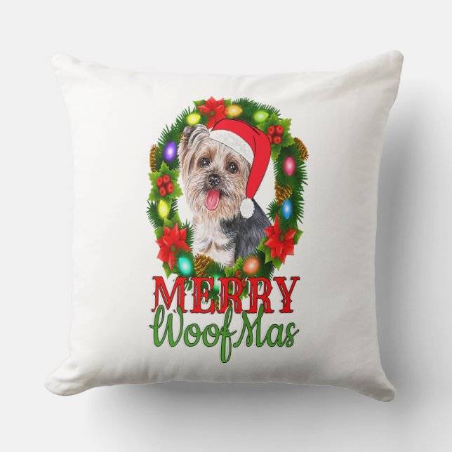 YORKIE CHRISTMAS MERRY WOOFMAS Dog Lover Yorkshire Kissen (Vorderseite)