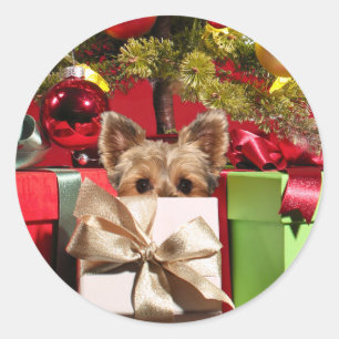 Yorkie Christmas Runder Aufkleber