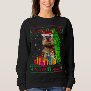 Yorkie Christmas Tree Light Weihnachtsmannmütze Do Sweatshirt