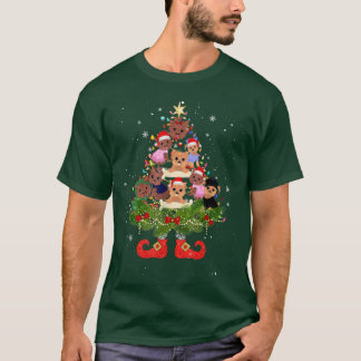 Yorkie Christmas Tree Lights Funny Weihnachtsmannm T-Shirt