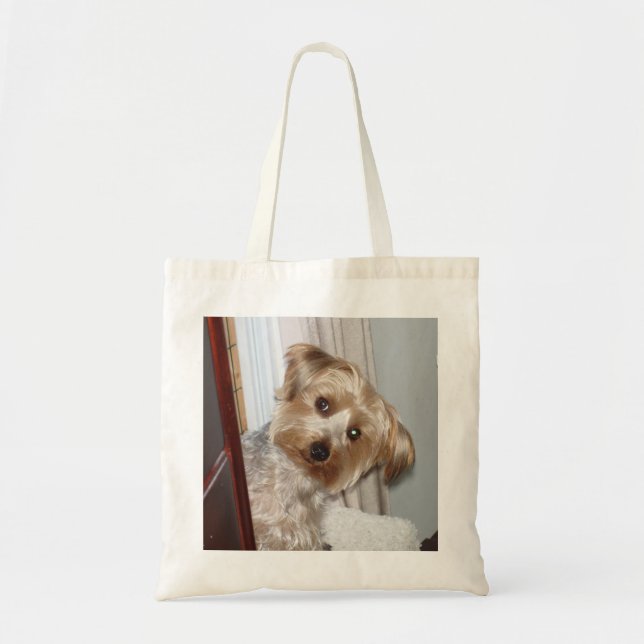 Yorkie, das um die Ecke späht Tragetasche (Vorne)