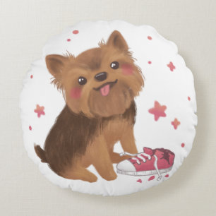 Yorkie der Niedlichste Trouble Maker Rundes Kissen