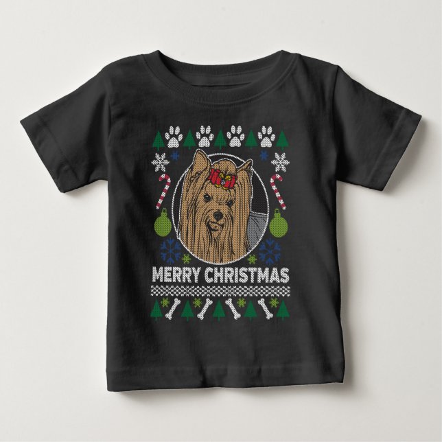 Yorkie Dog Breed Ugly Christmas Sweater Baby T-shirt (Vorderseite)