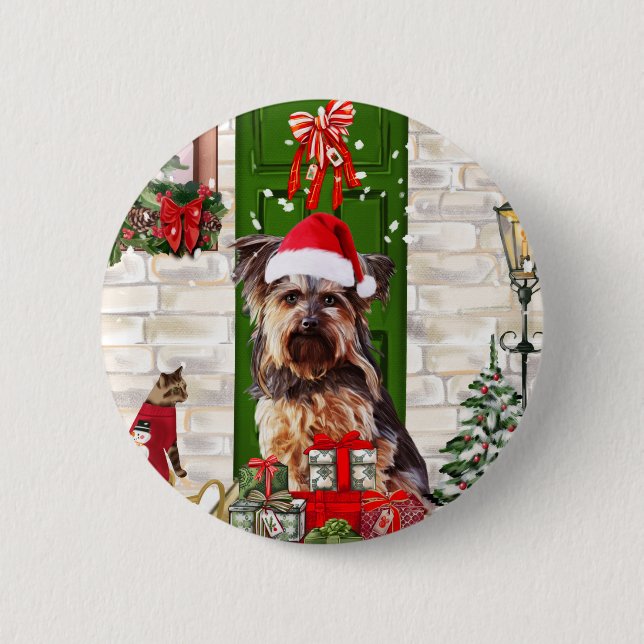 Yorkie Dog Christmas Button (Vorderseite)