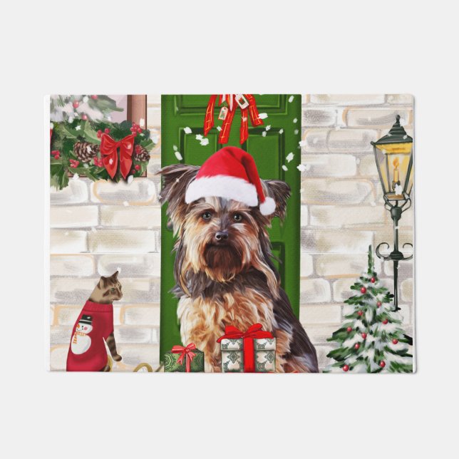 Yorkie Dog Christmas Fußmatte (Vorderseite)