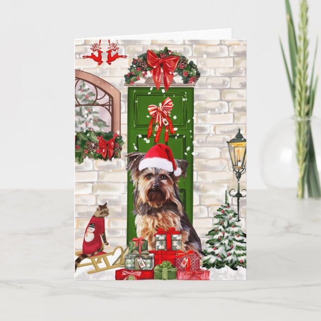 Yorkie Dog Christmas Karte (Vorderseite)