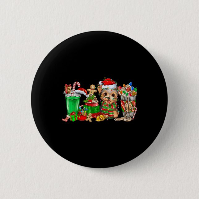 Yorkie Dog Christmas Pajamas Kaffee Latte Tasse Xm Button (Vorderseite)