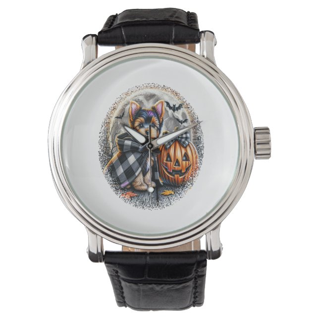 Yorkie Dog Halloween Armbanduhr (Vorderseite)