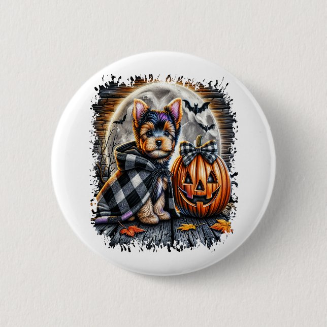 Yorkie Dog Halloween Square Button (Vorderseite)
