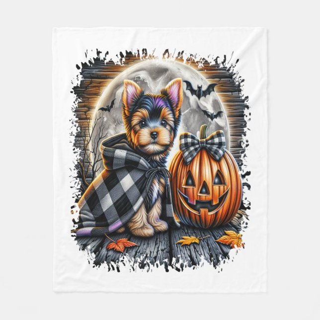Yorkie Dog Halloween Square Fleecedecke (Vorderseite)