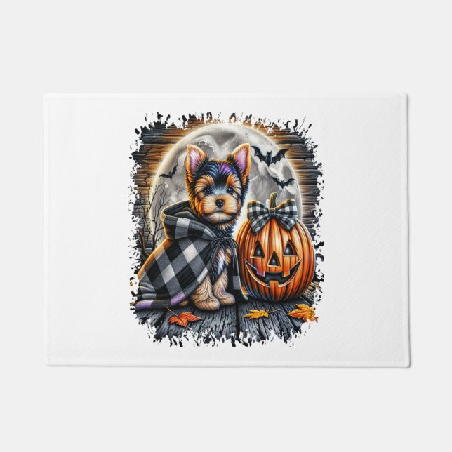 Yorkie Dog Halloween Square Fußmatte (Vorderseite)