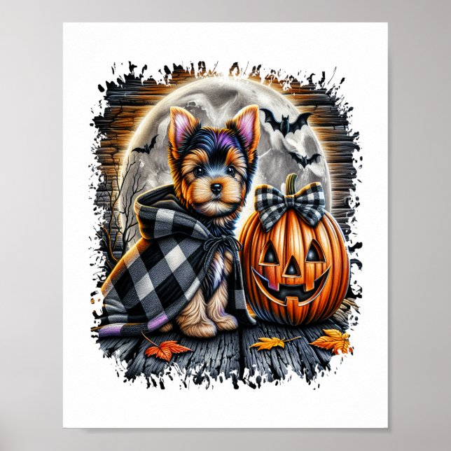 Yorkie Dog Halloween Square Poster (Vorne)
