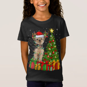 Yorkie Dog Lighting Xmas Tree Weihnachtsmannmütze T-Shirt