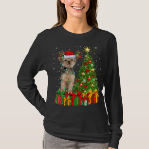 Yorkie Dog Lighting Xmas Tree Weihnachtsmannmütze T-Shirt