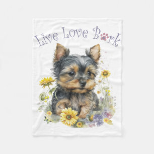 Yorkie Dog Mama Floral Fleecedecke