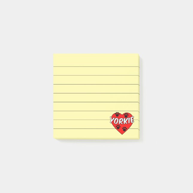 Yorkie Dog Paw Prints and Red Heart Lined 3x3 Post-it Klebezettel (Vorderseite)