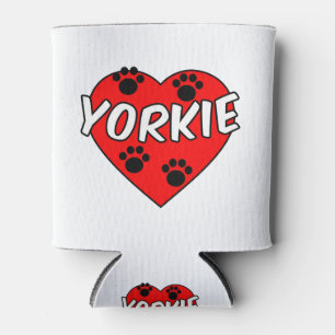 Yorkie Dog Paw Prints und Rotes Herz Dosenkühler