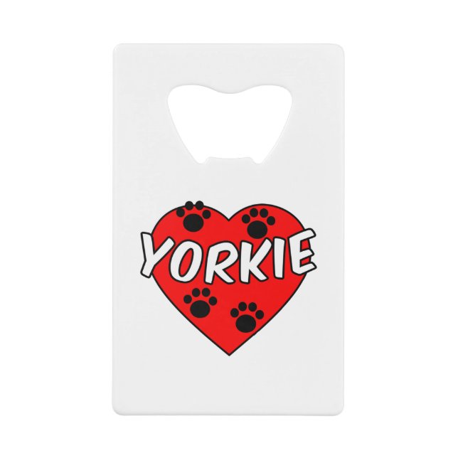 Yorkie Dog Paw Prints und Rotes Herz Geldbeutel Flaschenöffner (Vorderseite)
