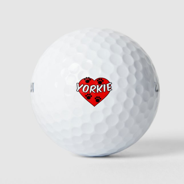 Yorkie Dog Paw Prints und Rotes Herz Golfball (Vorderseite)