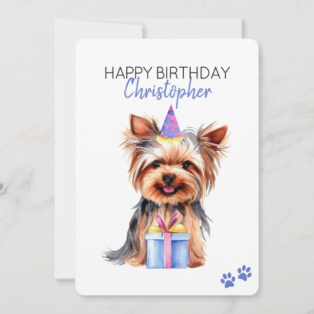 Yorkie Dog Personalisiert Happy Birthday Flat Karte (Vorderseite)