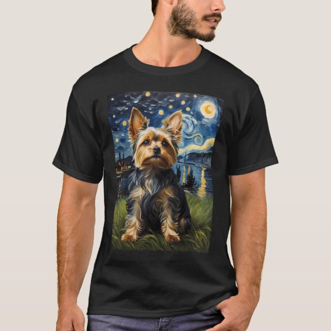 Yorkie dog Starry Night , Edvard Munch style T-Shirt (Vorderseite)