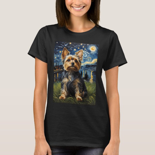 Yorkie dog Starry Night , Edvard Munch style T-Shirt (Vorderseite)