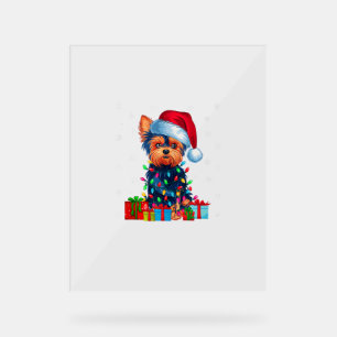 Yorkie Dog Ugly Xmas Lights Weihnachtsmannmütze Yo Acrylschild