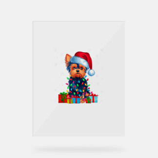 Yorkie Dog Ugly Xmas Lights Weihnachtsmannmütze Yo Acrylschild