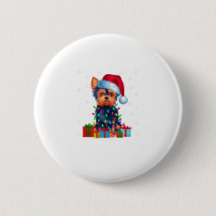 Yorkie Dog Ugly Xmas Lights Weihnachtsmannmütze Yo Button