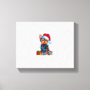 Yorkie Dog Ugly Xmas Lights Weihnachtsmannmütze Yo Leinwanddruck